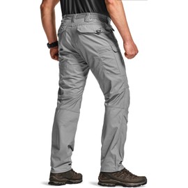 CQR Men's Flex Stretch Tactical Pants, Water Resistant Ripstop Cargo Pants, Lightweight EDC Outdoor Work Hiking Pants, Tac-Stretch Cargo Zip Stone, 44W x 32L