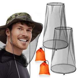 2 Pack GuoluvSoo Mosquito Head Nets with Drawstring, Premium Bug Net for Head, Universal Fit for Hats, Breathable Mosquito Net Hat, Ideal for Outdoor Adventures: Hiking, Camping, Fishing, Gardening