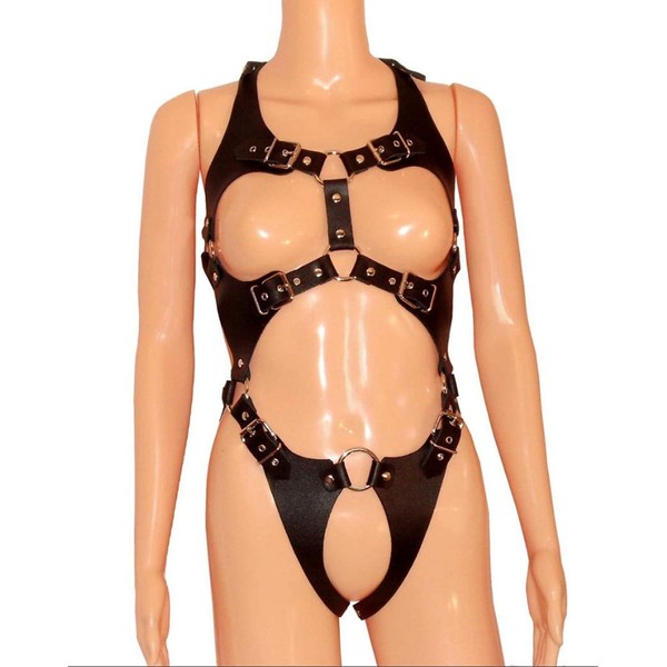 Ledapol 928 SM Harness Leather Strap Body Breast-Free s Black