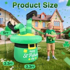 5 FT St. Patrick’s Day Inflatables Outdoor Decorations, Playful Leprechaun Hat St. Patricks Blow Up Inflatable Decoration with Bright Lights, Funny Upside-Down Legs Decor for Holiday Lawn Yard