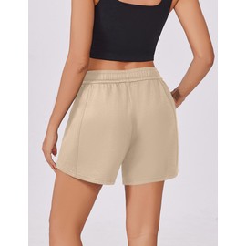 PINSPARK Womens Sweat Shorts Drawstring Comfy Lounge Shorts Soft Athletic Running SweatShorts with Pockets Champagne M