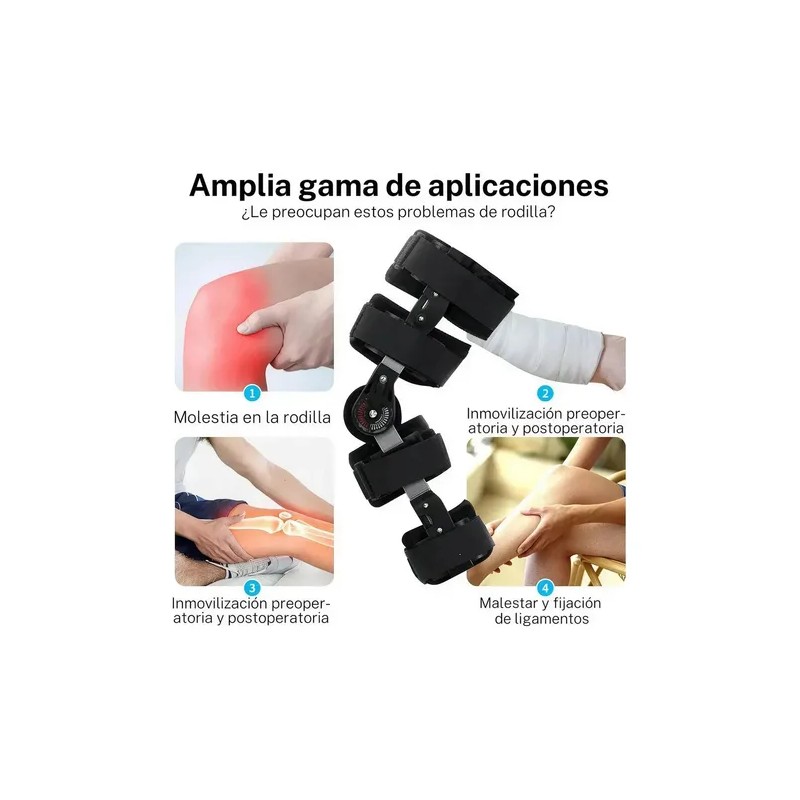 Rodillera Mecanica Graduada Post Operatoria Ajustable Color Negro Talla Unica