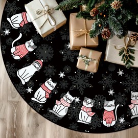 Tian Zhun Christmas Tree Skirt Black Tree Skirt Cat Xmas Party Winter Holiday Tree Mat 30 Inch for Indoor Outdoor Decorations