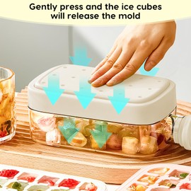 Ice Cube Tray with Lid 2 in 1 Water Bottle, Press-Type Ice Cube Trays, Small Ice Cube Tray with Straw, No Touching, Ice Cube Making Bottle for Freezer,Coffee, Beverages 800ml (White)
