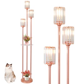 HMVPL Pink Floor Lamp for Living Room, Crystal Floor Lamp with Shelves, Girls Standing Lamp with Table, Modern Corner Lamp with On/Off Switch, Unique Tall Lamp for Bedroom Nursery Office