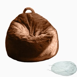 Giant Round Short Hair Beanbag Lazy Sofa Cover Upgrade Bean Bag Chair for Adults Kids Comfy Fluffy, Reading Chair Floor Chair, Clothing Storage Artifact, 4FT Without Filling Bag, Light Coffee