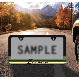 Ford Bronco License Plate Frame – Vintage Script Black Plastic Frame with UV-Cured Ink for Standard US & Canada Plates