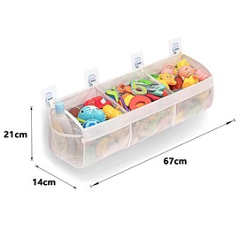 Yuiturt Bath Toy Storage, Bath Toy Net 3 Compartment Large Opening Bath Toy Organizer with 2 Side Pockets, Bath Toy Bag for Kids, Bathroom Toy Storage, Bath Toy Tidy for Baby (White)
