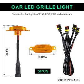 FSTURIOS 5PCS Car LED Grille Lights, Bright Front Grill Bumper Trim Lamps with Wiring Harness, Waterproof Grille LED Lights for 2004-2019 F150 F250 F350 Raptor/2013-2018 Ram 1500 (Yellow)
