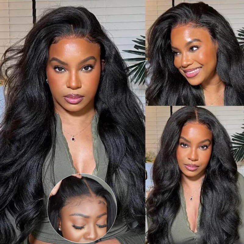 KLAIYI Pre Cut 13x4 Glueless Lace Front Wig Yaki Straight