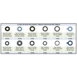 Dsnaduo 100Pcs 12 Types Metal Rubber Master Oil Drain Plug Gasket Assortment Kit Replace 097-021, 097-025, 097-035, 55196309, 097-116, 097-119, 097-115, 097-139, 097-146