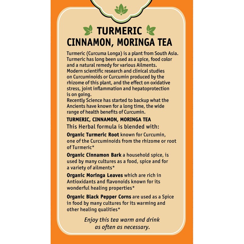Herbal Cup Ayurveda Turmeric Tea, Organic Cinnamon Moringa, No Caffeine