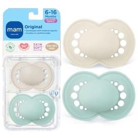 MAM - Chupete mate original (1 estuche para chupete esterilizante), 6 meses más, chupete unisex para bebé, los mejores chupetes para bebés lactantes, 6-16 meses (paquete de 2)