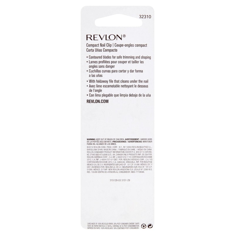 Revlon Compact Nail Clipper, Small Mini Design, Perfect for Travel,