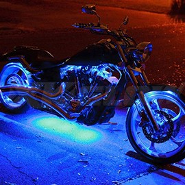 XKGLOW XK034002-B Blue - 10xPod + 4x8 Strips Single Color LED Accent Light Motorcycle Kit