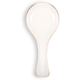 Patelai Ceramic Spoon Rest Spoon Holder Stovetop Spoon Holder for Kitchen Stove Coffee Bar Accessories (White with Gold Brim)