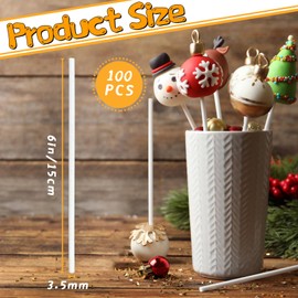 100 Pcs 6-Inch White Lollipop Sticks,Lollipop Paper Treat Stick,Paper Sucker Sticks for Cupcake Toppers,Homemade Candy,Chocolate,Dessert(Dia 3.5mm)