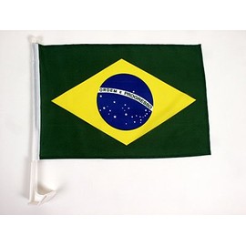 AZ FLAG Brazil Car Flag 18'' x 12'' - Brazilian Car Flags 30 x 45cm - Banner 18x12 INCHES Plastic Stick