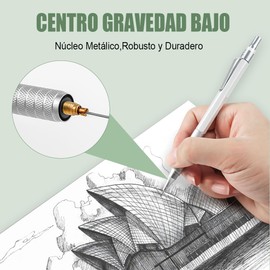Lápiz de Dibujo Mecánico, Portaminas 0.7 mm, Centro de Gravedad Bajo y Buen Tacto, Adecuado para Pintar y Dibujar, Funda y Recambio de Bolígrafo Gratuitos