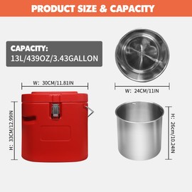 3.43 Gallon Insulated Soup Container Commercial Food Warmer for Hot or Cold Food, 13.74 QT Hot Box for Catering, Food Cooler with 4 Buckles, Handles, Soup Carrier for Restaurant, Canteen,Home