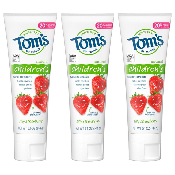 Tom's of Maine Anticavity Fluoride Children's Toothpaste, Kids Toothpaste, Natural Toothpaste, Silly Strawberry, 5.1 Ounce, 3-Pack