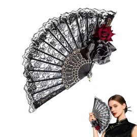Lace Fan for Halloween, Vintage Spanish Folding Fan, Embroidered Lace Rose Design, Perfect for Costume Parties, Photo Props, Dance, Decorations, and Gifts, 1 PieceGifts forBirthday Wedding
