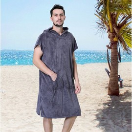 Unisex Quick-Dry Hooded Beach Poncho Towel Robe - Coral Fleece, 88x110cm One Size/Pink 4ea