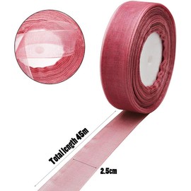 4 Rolls Sheer Organza Ribbon, 25mm x 45m Each Roll - Gift Ribbons, Chiffon Ribbon Roll for Gift Wrapping, DIY Crafts, Bouquets, Bows & Wedding Decorations