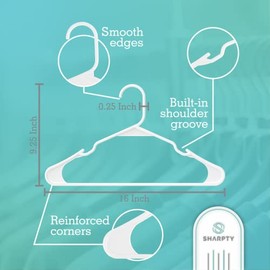 Sharpty - Perchas de plástico para ropa, clóset, abrigos y camisas, con muescas, duraderas, gruesas, resistentes y ahorran espacio, para uso estándar 
