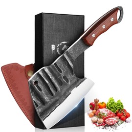 Dream Reach Meat Bone Cleaver - Knife for Meat Cutting, Handmade Heavy Duty Butcher Knife with Sheath, Hand Forged Full Tang Chopper for Kitchen, Outdoor Cooking and BBQ