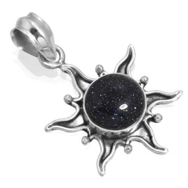 Jeweloporium 925 Sterling Silver Pendant for Women Blue Sunstone Gemstone Costume Silver Pendant Necklace Friendship Day Gift Vintage Jewelry