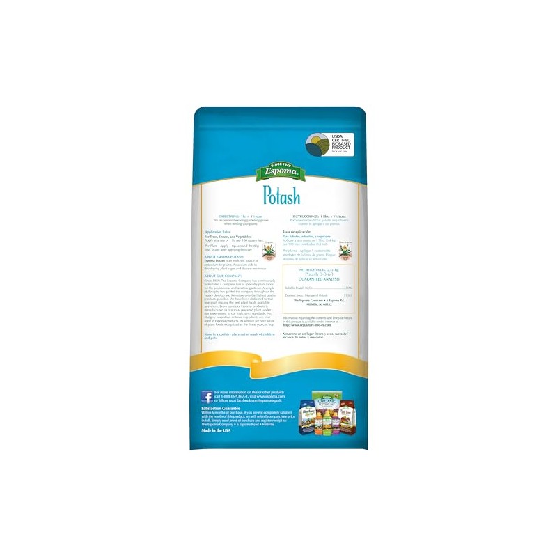 Espoma Potash 0-0-60 Potassium Fertilizer. Use for All Plants requiring