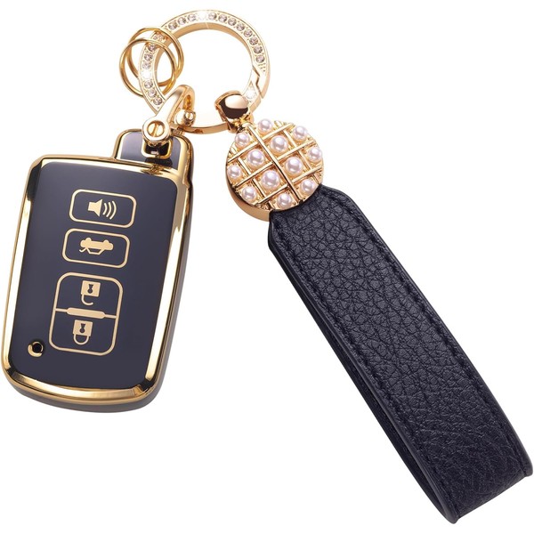 Qetoosur for Key Fob Cover with Leather Lanyard, Key Case