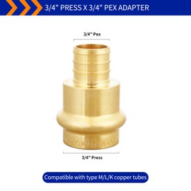 (Znkiok® 8Pack) 3/4" Press x 3/4" Pex Adapter Crimp Fittings,Copper Press To Pex Adapter,Lead-Free Brass,NSF/ANSI 61,UPC.