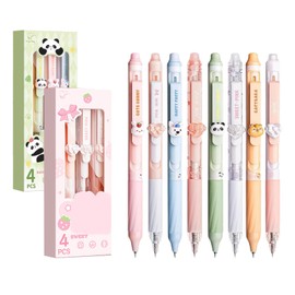 pozuauoa 8PCS Cute Animal and Heart Shape Erasable Pen Set, Cute Stationary 0.5mm Pen Erasable Gel Pens, Multicolored Kids Stationary Pens for Kids, Gift for Children (Blue & Black)