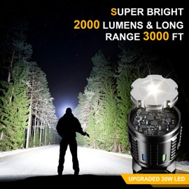 lesusnicy Rechargeable Flashlights High Lumens 2000 Long Range, Super Bright LED Flash Light Long Lasting USB C LCD Display, Double Light Source & Buttons with Red Light, for Camping Hiking Emergency