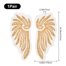 CABODYALS 2Pcs 2 Styles Angel Wings Applique 3D Gold Sequin Lace Appliques Rhinestone Pearl Beaded Large Embroidered Sew on Tulle Patches for Sewing Making Crafts Clothes Bag Dresses Supply