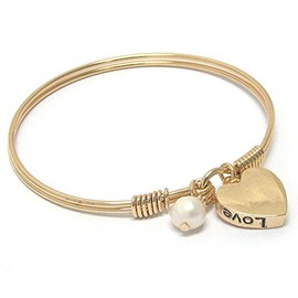 Arras Creations Valentine Fashion Heart and Pearl Charm Wire Bangle Bracelet for Women / AZBRBB004-GPE
