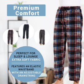 DG Hill 3Pack Microfleece Mens PJ - Pajama Pants Bottoms Sleepwear Plaid PJs with Pockets - Fleece Lounge Pants PJ Bottoms