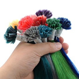 Rainbow Colorful Pre Bonded U Tip Fusion Human Hair Hair Extension Nail Tip Keratin Stick Straight Nail Tipped Pre-bonded Hair Extensions For Women 10 strands 20'' Long (20inch (10strands/lot), Grey)
