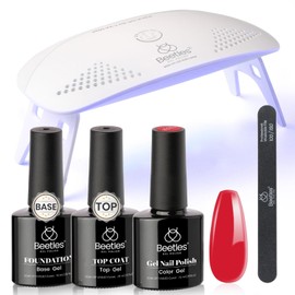 Beetles Red Gel Nail Polish Kit with UV LED Light and Base Top Coat Starter Kit Soak Off Red Gel Polish Set with Lamp Nail File for DIY at Home Manicure Gifts for Women