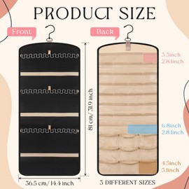 Vincreem 2 Pack Hanging Jewelry Organizer Storage with 39 Pockets, 30 Necklace Hooks Double Sided Wall Mount Earring Holder Organizer Bracelet Necklace Jewelry Display Hanger for Closet Door(Black)