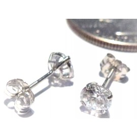 Unbranded 14kt Pure Solid White Gold Basket Set 5MM Cubic Zirconia Screw Back Earrings...