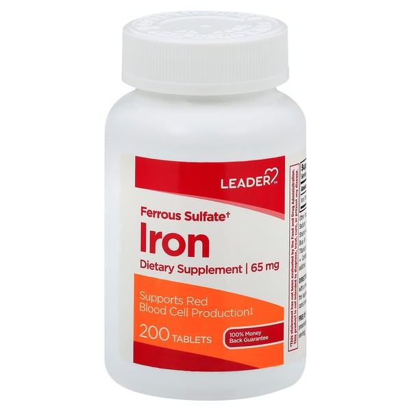 LEADER Ferrous Sulfate 65mg Tablets 200 ct (Pack of 2)