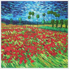 Vincent Van Gogh Poppy Field in Bloom Detail Counted Cross Stitch Pattern with Needles
