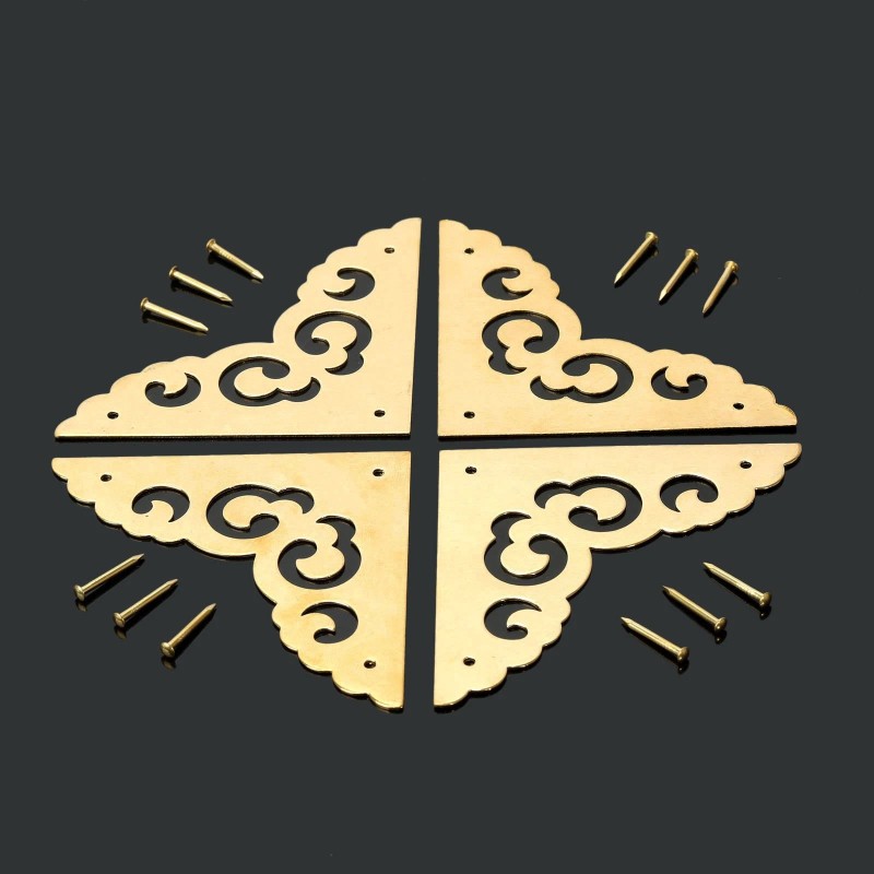 Dophee 4Pcs 2.5" Brass Flat Corners Bracket, Retro Table Corner