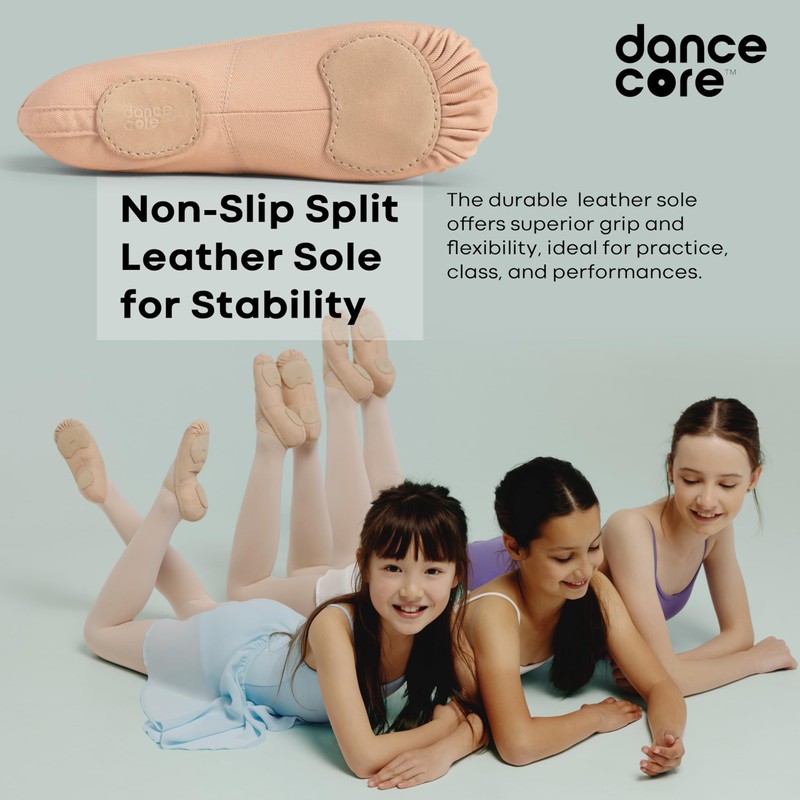 Dancecore Children's Slip-On Canvas Ballet Dance Shoe with Split Leather
