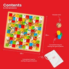 Bigjigs Toys Traditional Snakes and Ladders Game - Quality Snake and Ladders Family Games for Kids and Adults, Up to 4 Players, Board Game Includes Counters & Dice