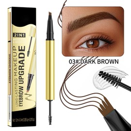 Weixinbuy 2-IN-1 Microblading Eyebrow Pen Long-lasting, Waterproof Eyebrow Pencil Dual-Ended with 4-Fork-Tip & Brow Brush & Clear Brow Gel, Fluffy & Defined Brows for Natural-Looking (2# Dark Brown)