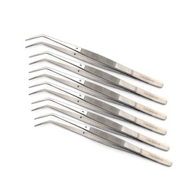 6 Dental College Pliers Serrated Tip Tweezers, for Professional Use Surgical Dental Forceps Diagnostic Dental Tool with Grooved Handle Surface - Made of Stainless Steel for Oral Care with Angled Beak